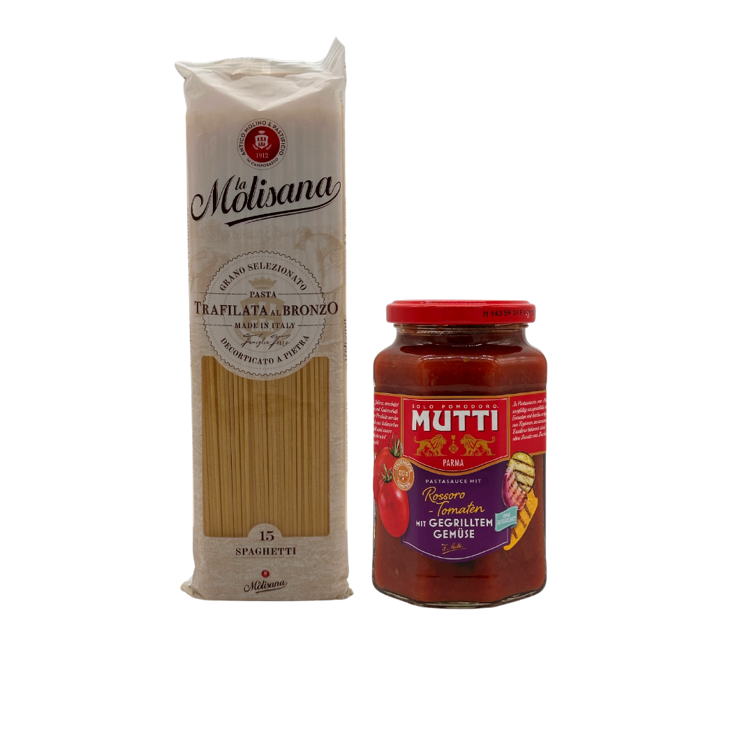 Spaghetti + Tomatensauce gegrilltem Gemüse